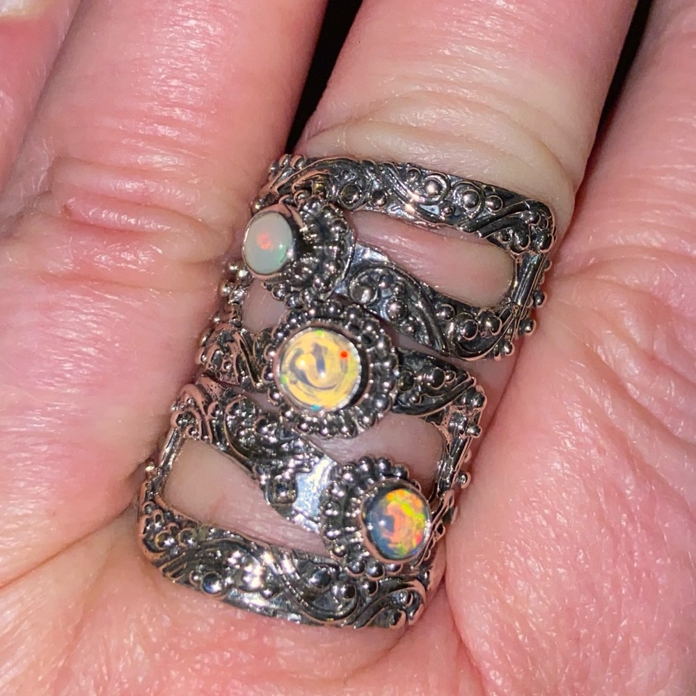 NWT Ethiopian Opal 3-Stone Ring in .925 Sterling Silver! Made in Bali! - Picture 6 of 13